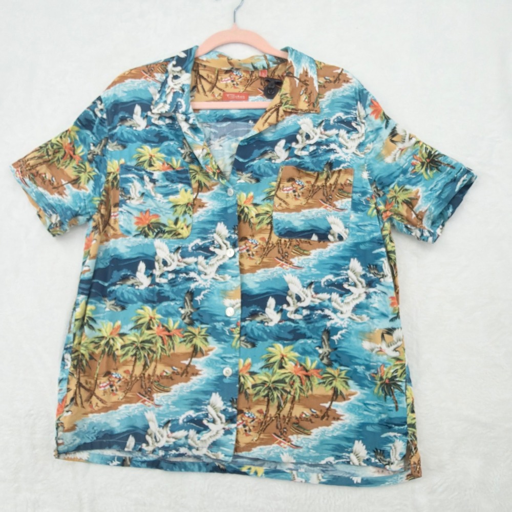 Tommy Bahama Relax Shirt Mens Large Blue Excellent Tropical Beach Rayon Hawaii